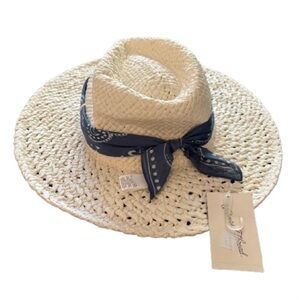 NWT Universal Thread Cream and Blue Straw Paper Hat w/ Paisley Bandana